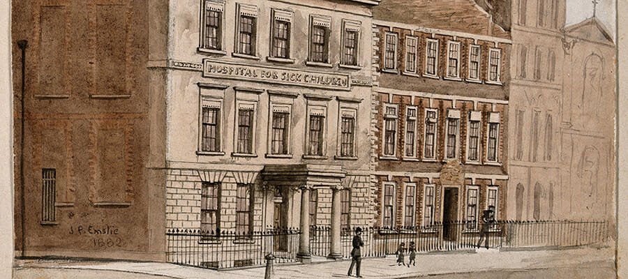 A painting of Great Ormond Street in 1882