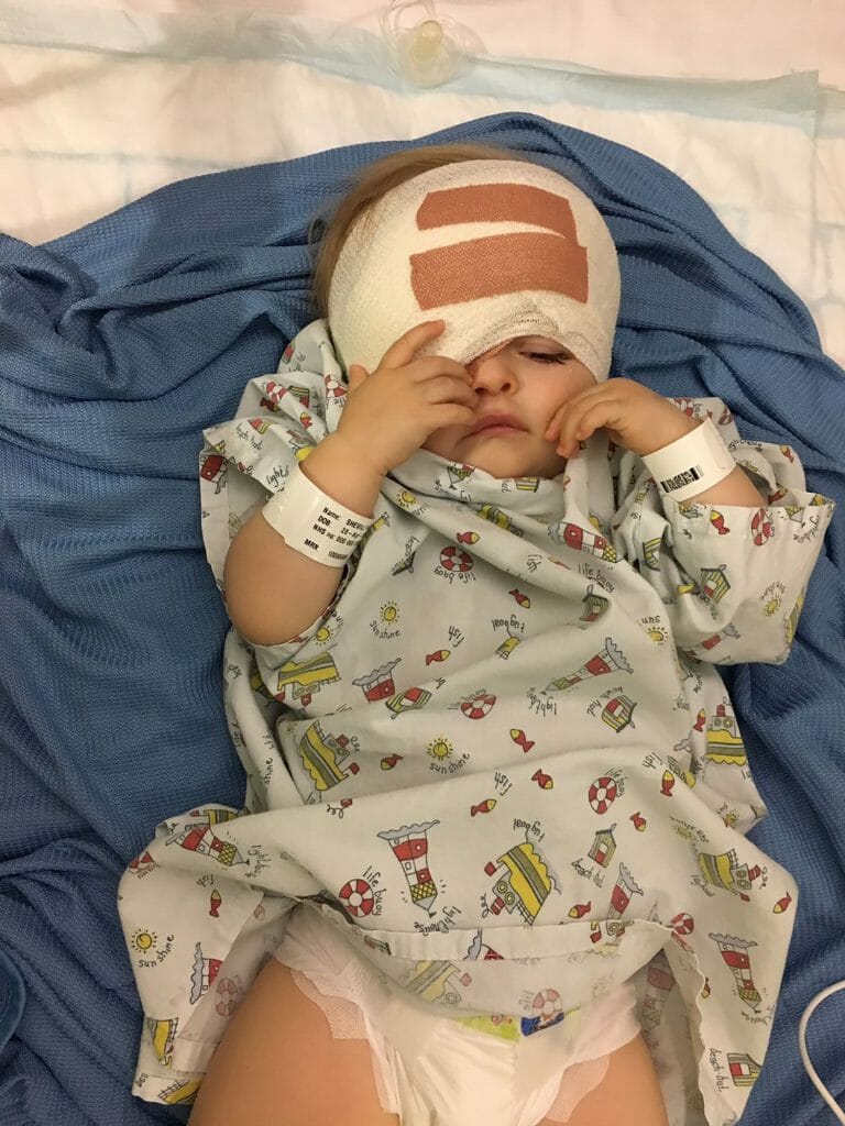 CHECT photo - Harley in hospital following her enucleation