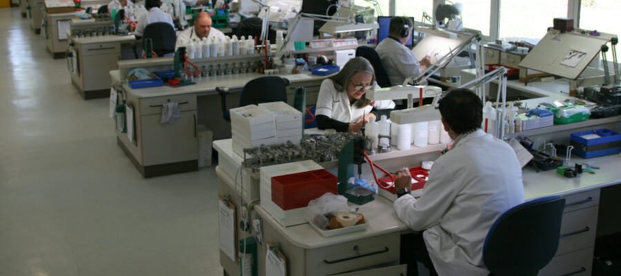 Photo of technicians working in the lab at the National Artificial Eye Service