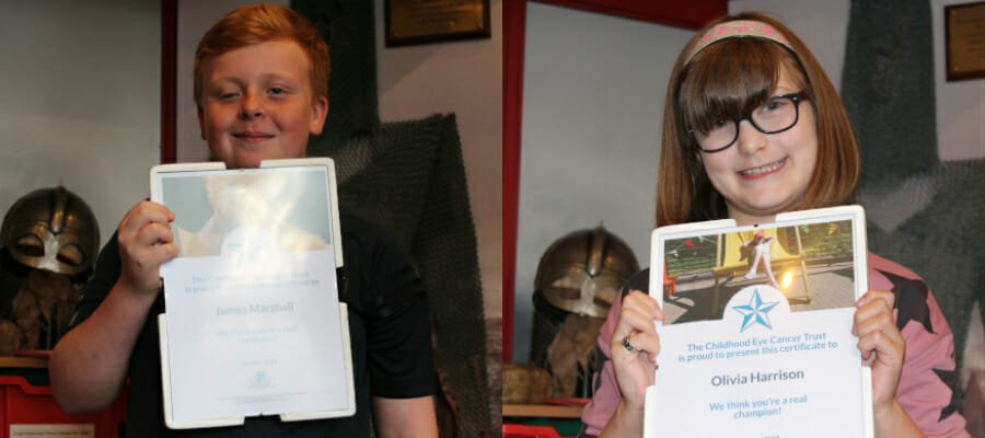 Photos of Olivia and James with their certificates