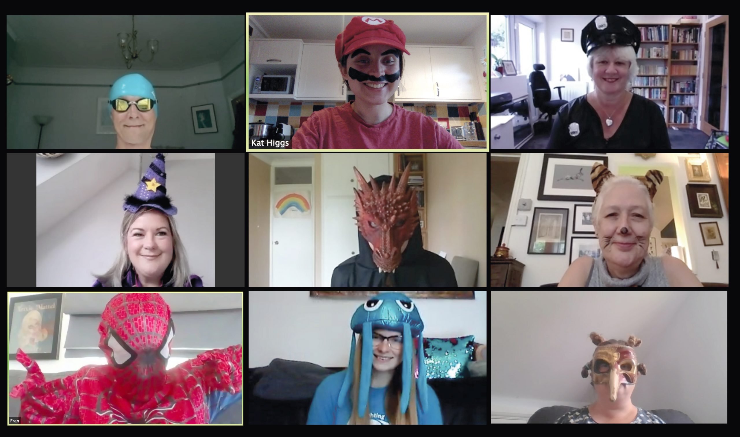 fancy dress zoom a screen shot of the CHECT team wearing fancy dress on a Zoom call.
