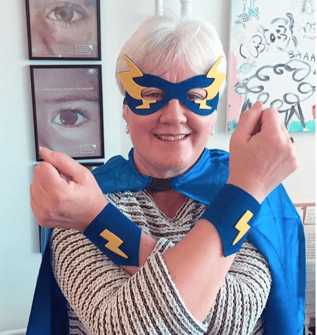 Lesley dressed as a superhero