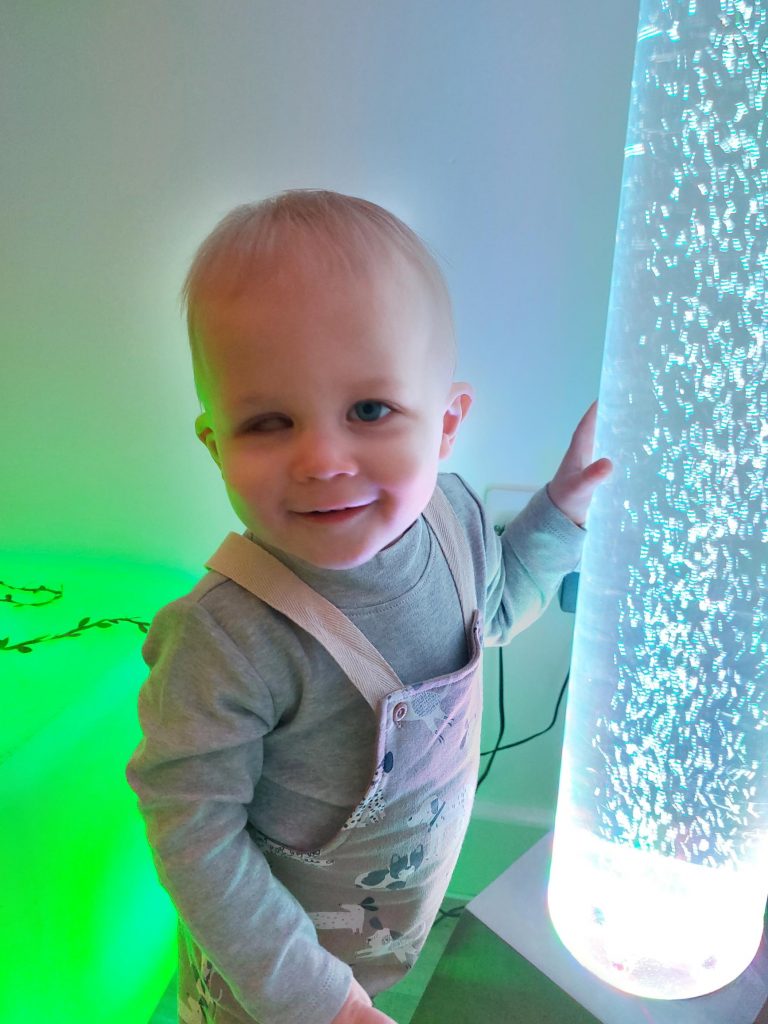 AJ with a sensory light