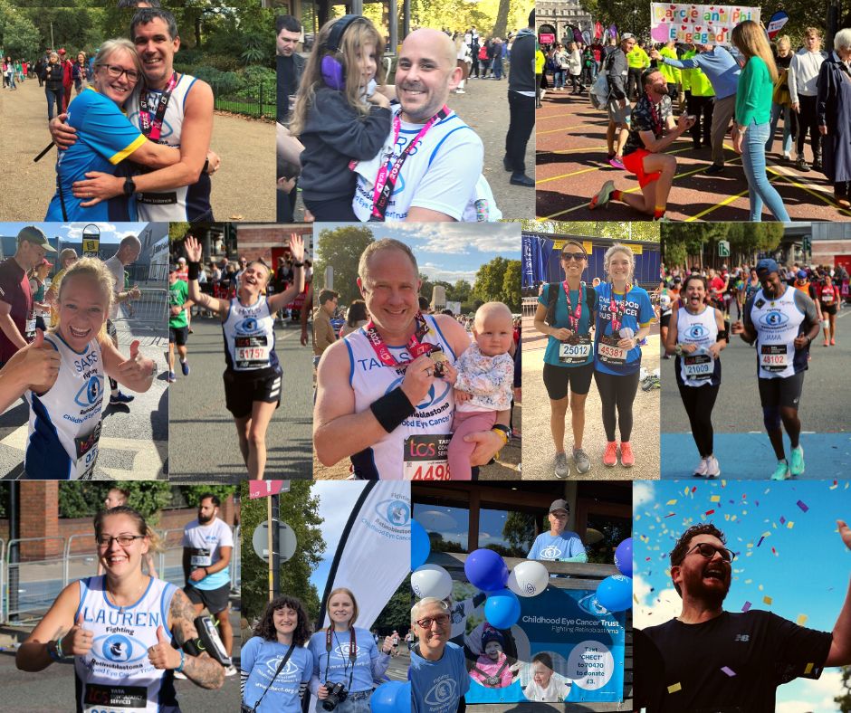 A collage of happy mararthon runners and supporters