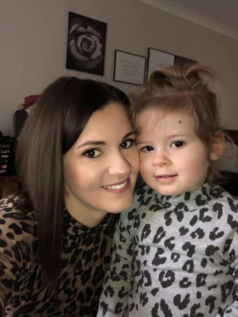 Olivia and her mum after being diagnosed with retinoblastoma