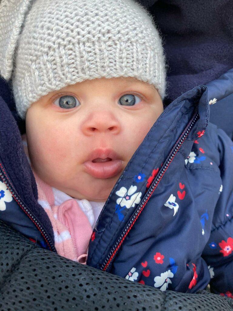 A close up of baby Amelia
