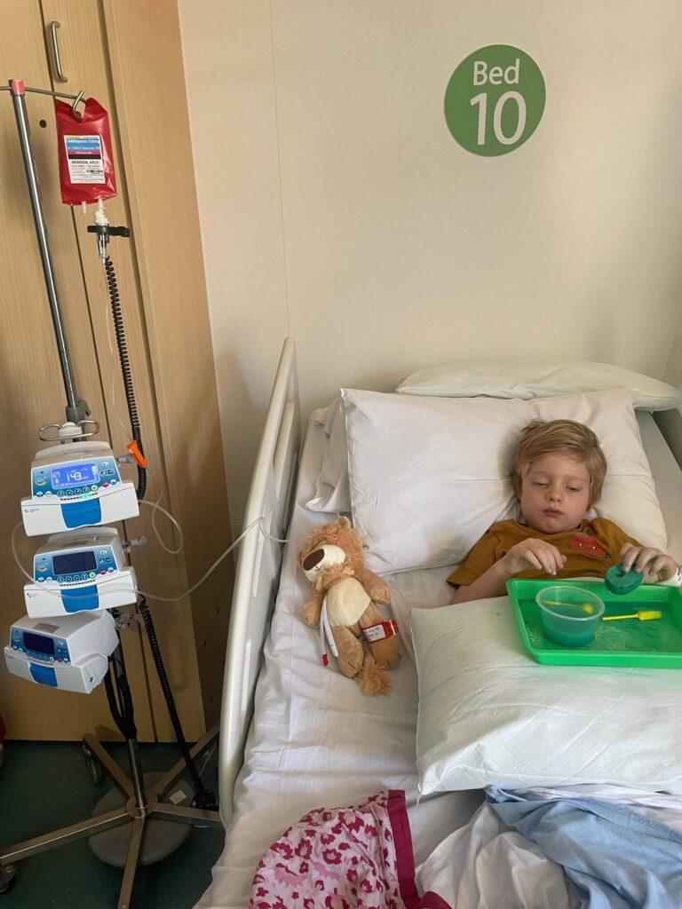 Arlo in a hospital bed