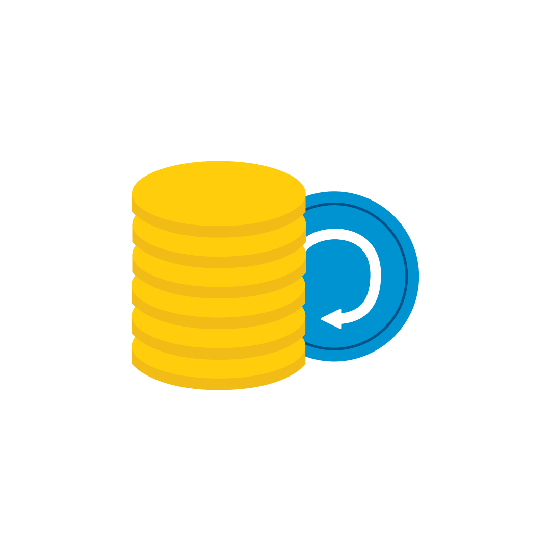 Regular giving a stack of coins and a redo icon to represent regular giving for CHECT