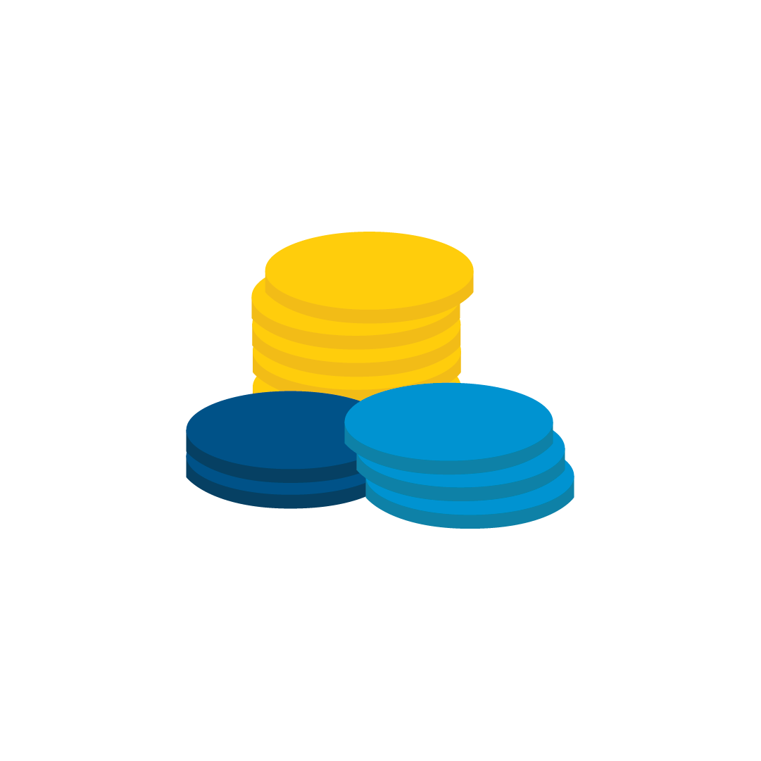 Donate now Icon shows stacks of coins that represent donate to childhood eye cancer trust