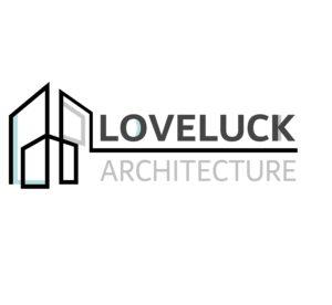 Loveluck Architecture logo which is a graphic made up of square lines which look like a building, and a line separating Loveluck and Architecture. 