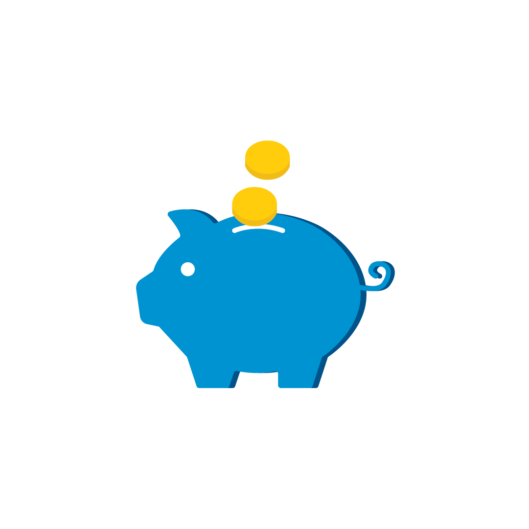 Payroll giving icon of a piggy bank with coins going into it to represent payroll giving for childhood eye cancer trust