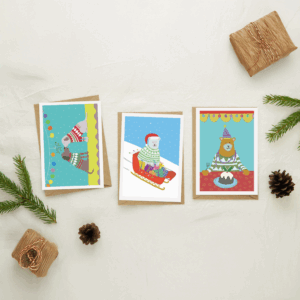 Sally Foden illustration Christmas Cards - all three designs in one photo