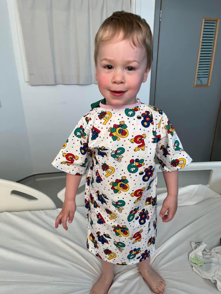 Jamie in a hospital gown